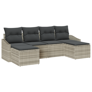 Set Divano Giardino 6 Pezzi con Cuscini Grigio Chiaro Polyrattan