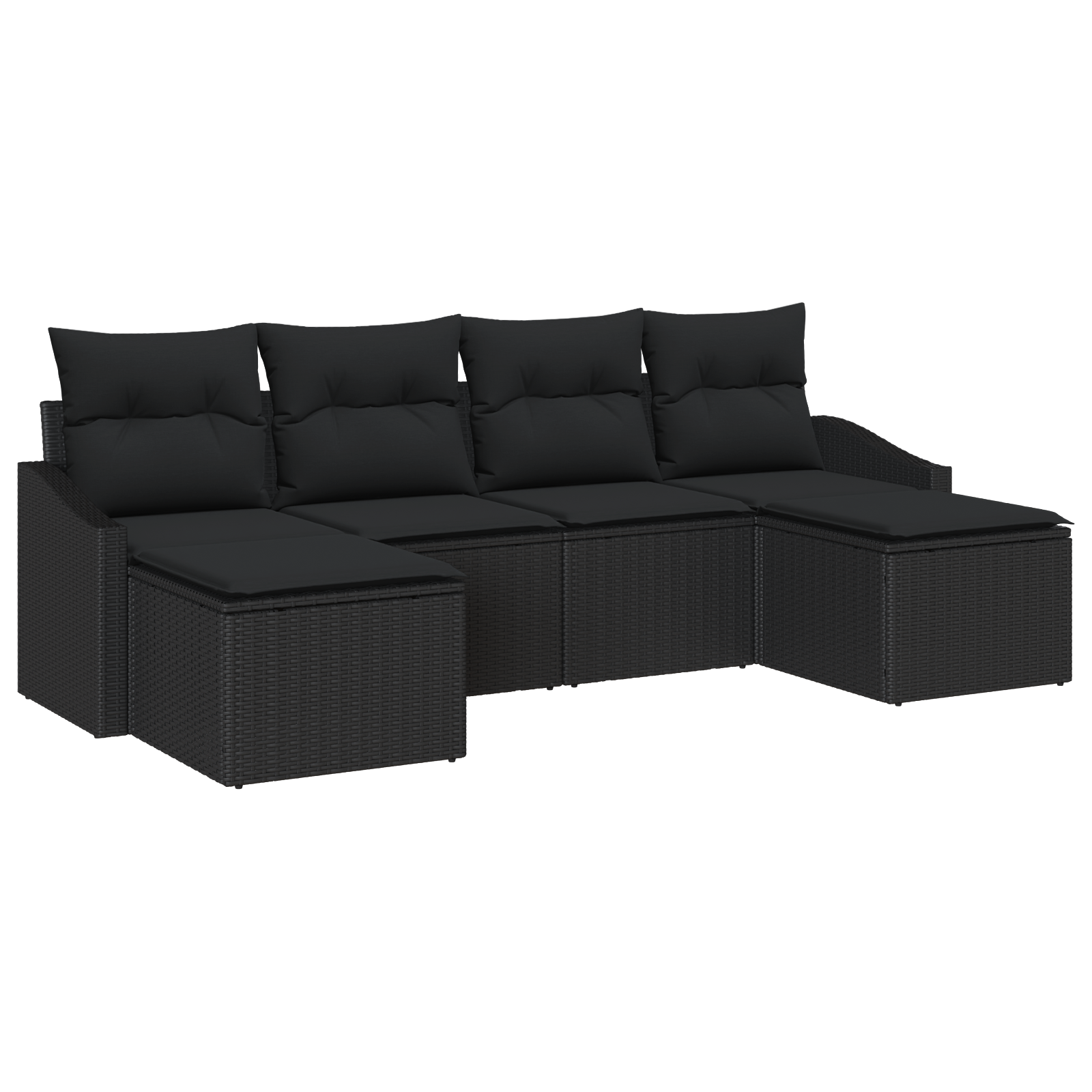 Set da Giardino 6 Pezzi con Cuscini in Polyrattan Nero