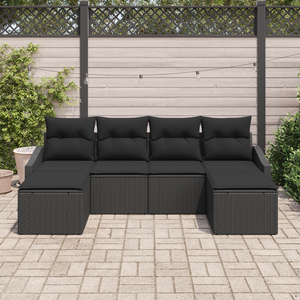 Set da Giardino 6 Pezzi con Cuscini in Polyrattan Nero