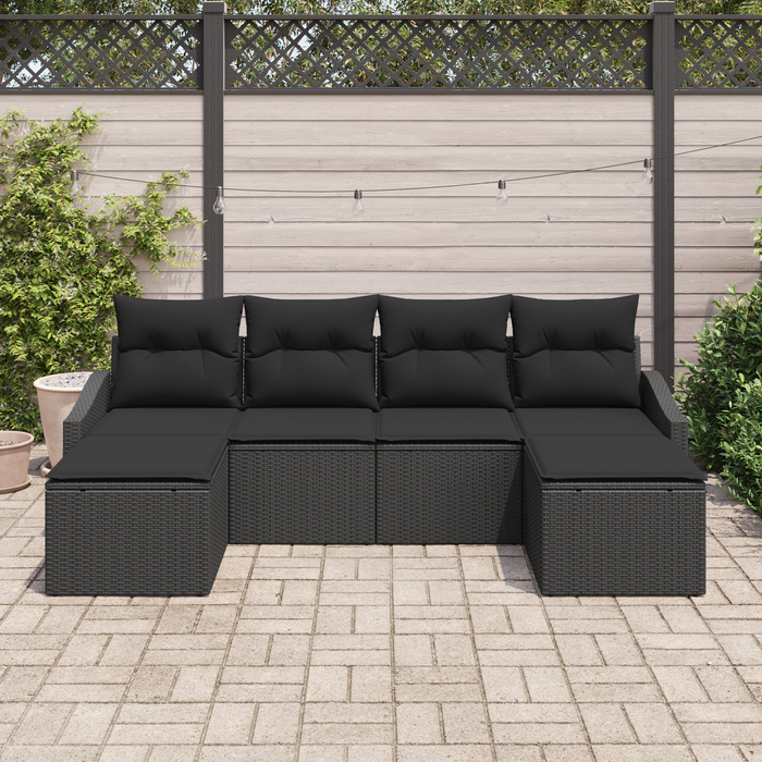 Set da Giardino 6 Pezzi con Cuscini in Polyrattan Nero