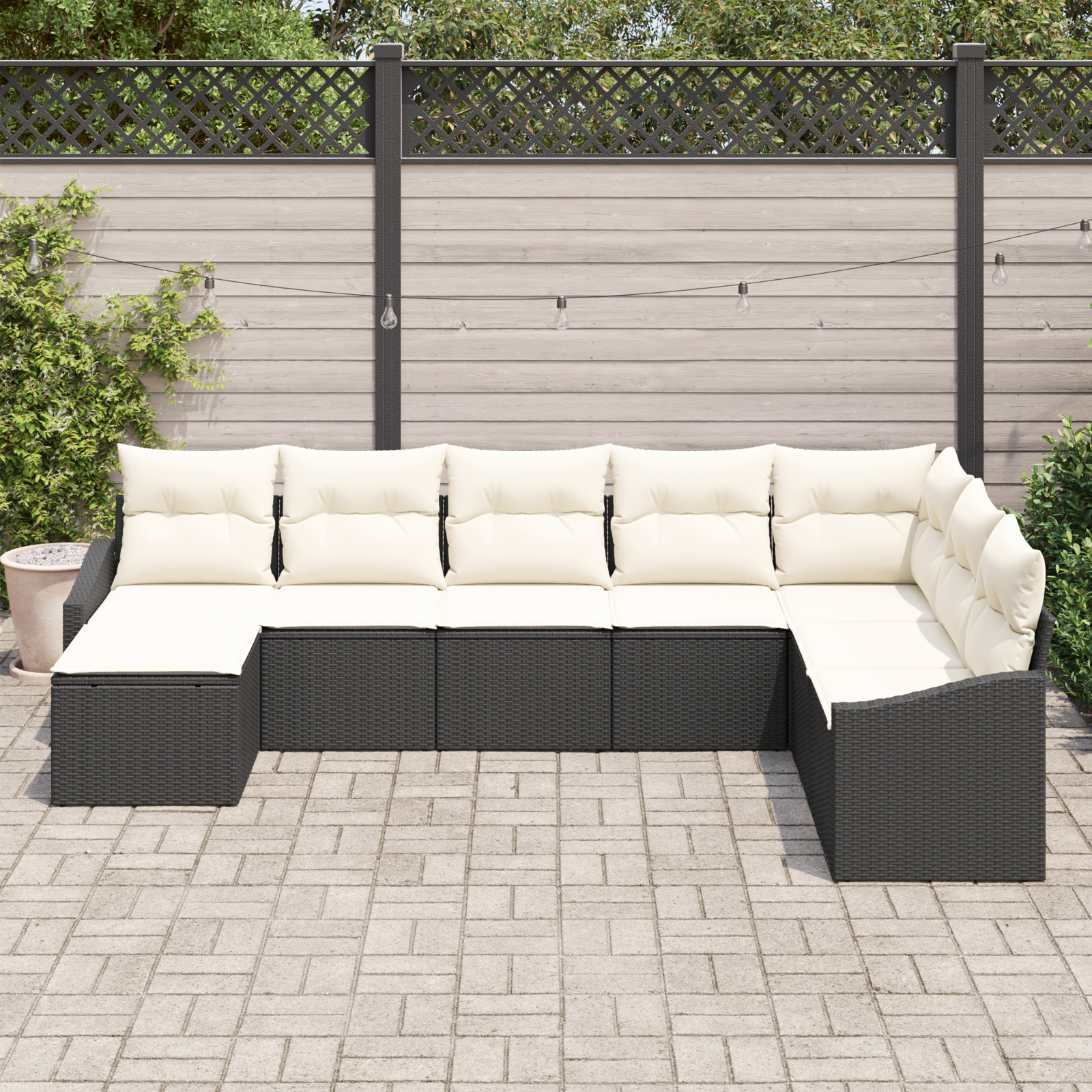 Set di Divani da Giardino da 8 Pezzi con Cuscini Rattan Poliestere Nero