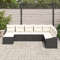 Set di Divani da Giardino da 8 Pezzi con Cuscini Rattan Poliestere Nero
