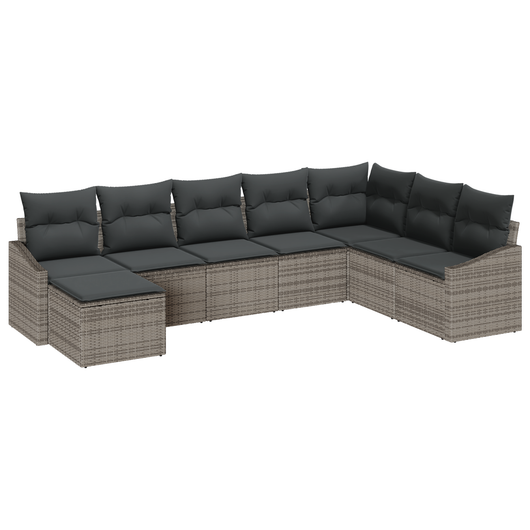 Set di 8 Pezzi di Divani da Giardino con Cuscini in Poly Rattan Grigio