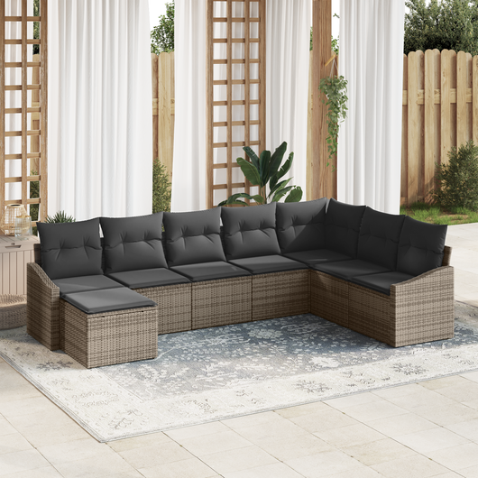 Set di 8 Pezzi di Divani da Giardino con Cuscini in Poly Rattan Grigio