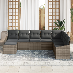 Set di 8 Pezzi di Divani da Giardino con Cuscini in Poly Rattan Grigio