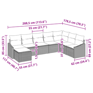 Set di 8 Pezzi di Divani da Giardino con Cuscini in Poly Rattan Grigio
