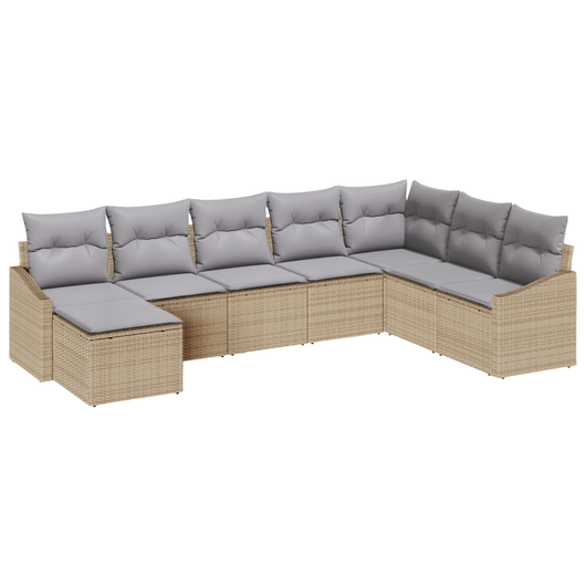 Set di Divani da Giardino da 8 Pezzi con Cuscini Beige in Polyrattan