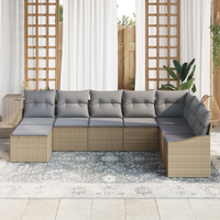 Set di Divani da Giardino da 8 Pezzi con Cuscini Beige in Polyrattan