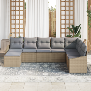 Set di Divani da Giardino da 8 Pezzi con Cuscini Beige in Polyrattan