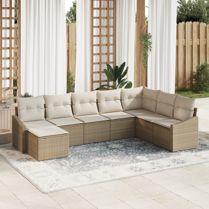 Set di Divani da Giardino da 8 Pezzi con Cuscini Beige in Polyrattan