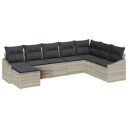Set Divano da Giardino 8 Pezzi con Cuscini Grigio Chiaro Polyrattan