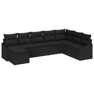 Set di divano da giardino in 8 pezzi con cuscini in rattan nero