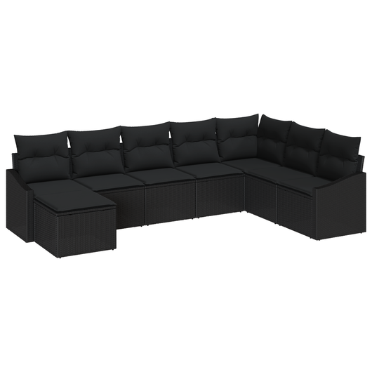 Set di divano da giardino in 8 pezzi con cuscini in rattan nero