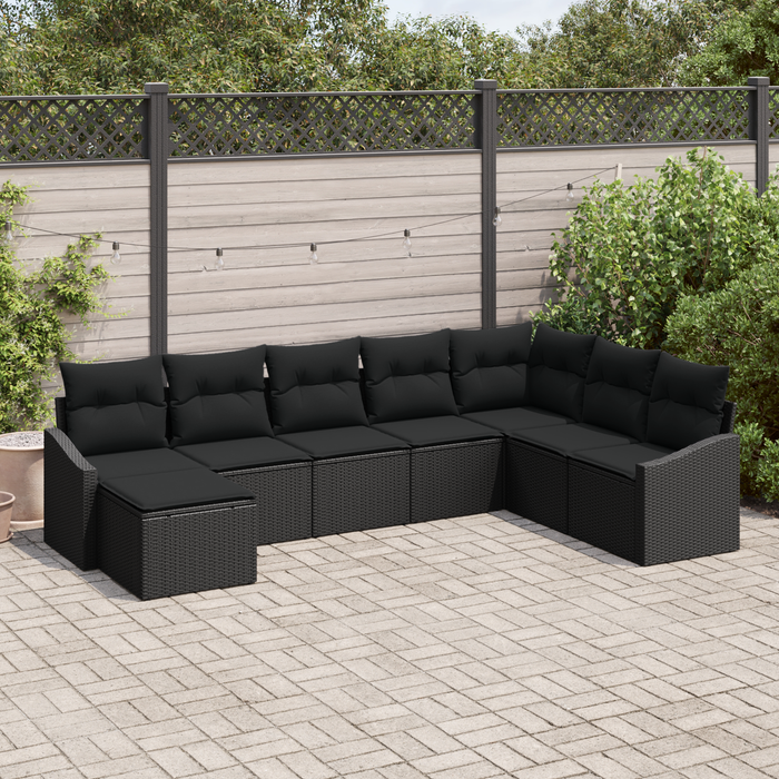 Set di divano da giardino in 8 pezzi con cuscini in rattan nero