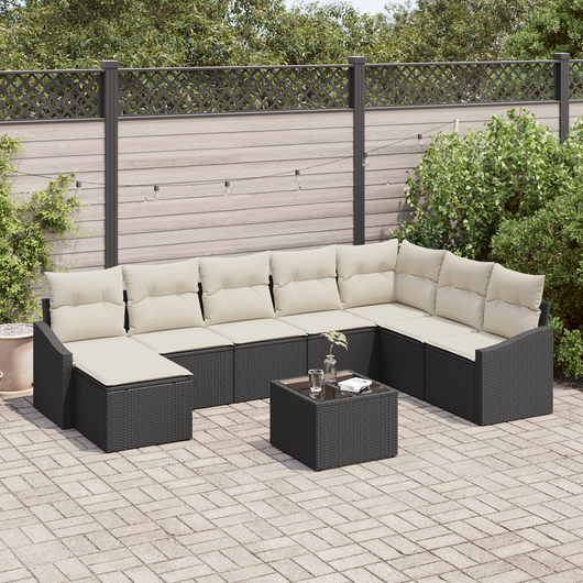 Set Divano da Giardino da 8 Pezzi con Cuscini Rattan Brown