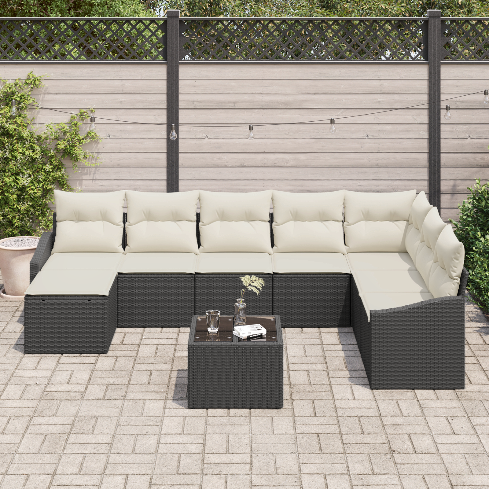 Set Divano da Giardino da 8 Pezzi con Cuscini Rattan Brown