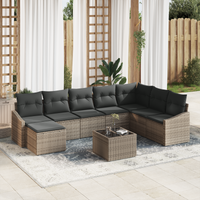 Set di 8 Pezzi Divano da Giardino con Cuscini Rattan Poliestere Nero