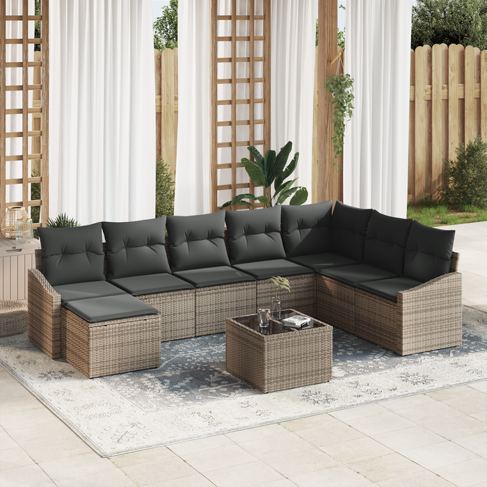 Set di 8 Pezzi Divano da Giardino con Cuscini Rattan Poliestere Nero
