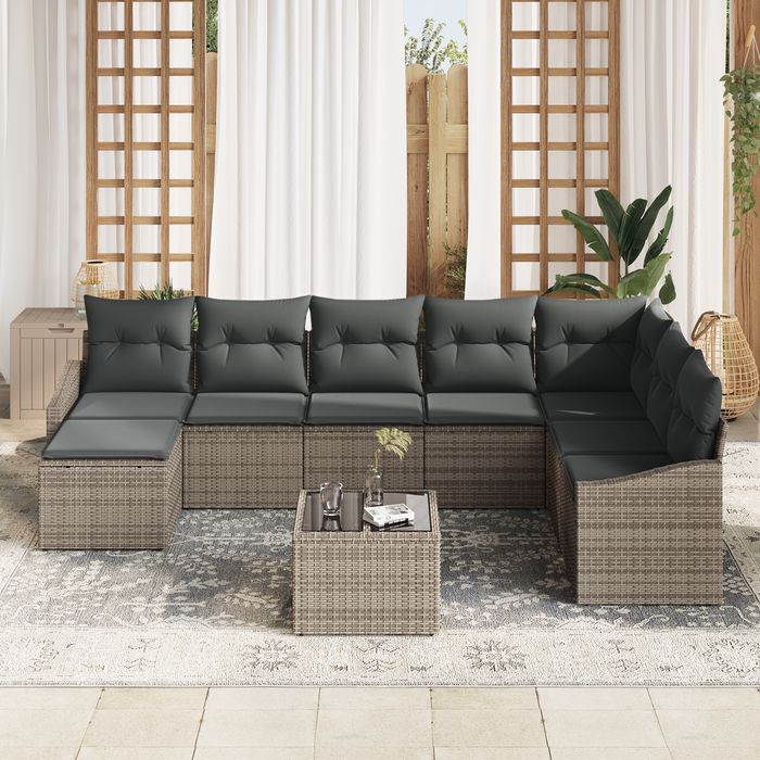 Set di 8 Pezzi Divano da Giardino con Cuscini Rattan Poliestere Nero