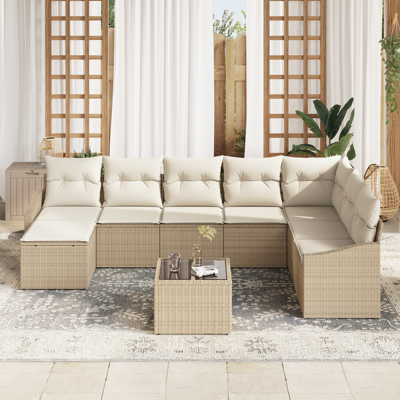 Set Divano da Giardino da 9 Pezzi con Cuscini Brown Rattan Sintetico