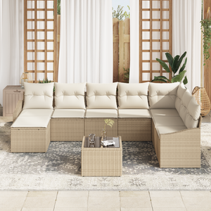 Set Divano da Giardino da 9 Pezzi con Cuscini Brown Rattan Sintetico