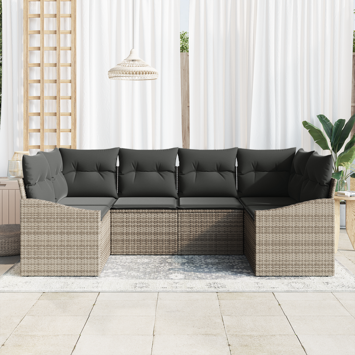 Set di divani da giardino 6 Pezzi con cuscini Grigio Polyrattan