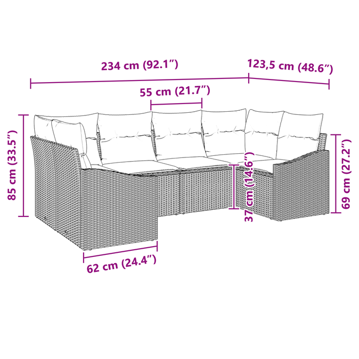 Set di divani da giardino 6 Pezzi con cuscini Grigio Polyrattan