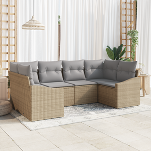 Set Divano da Giardino con Cuscini Beige Rattan in Poliestere