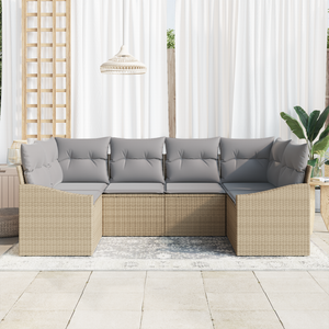 Set Divano da Giardino con Cuscini Beige Rattan in Poliestere