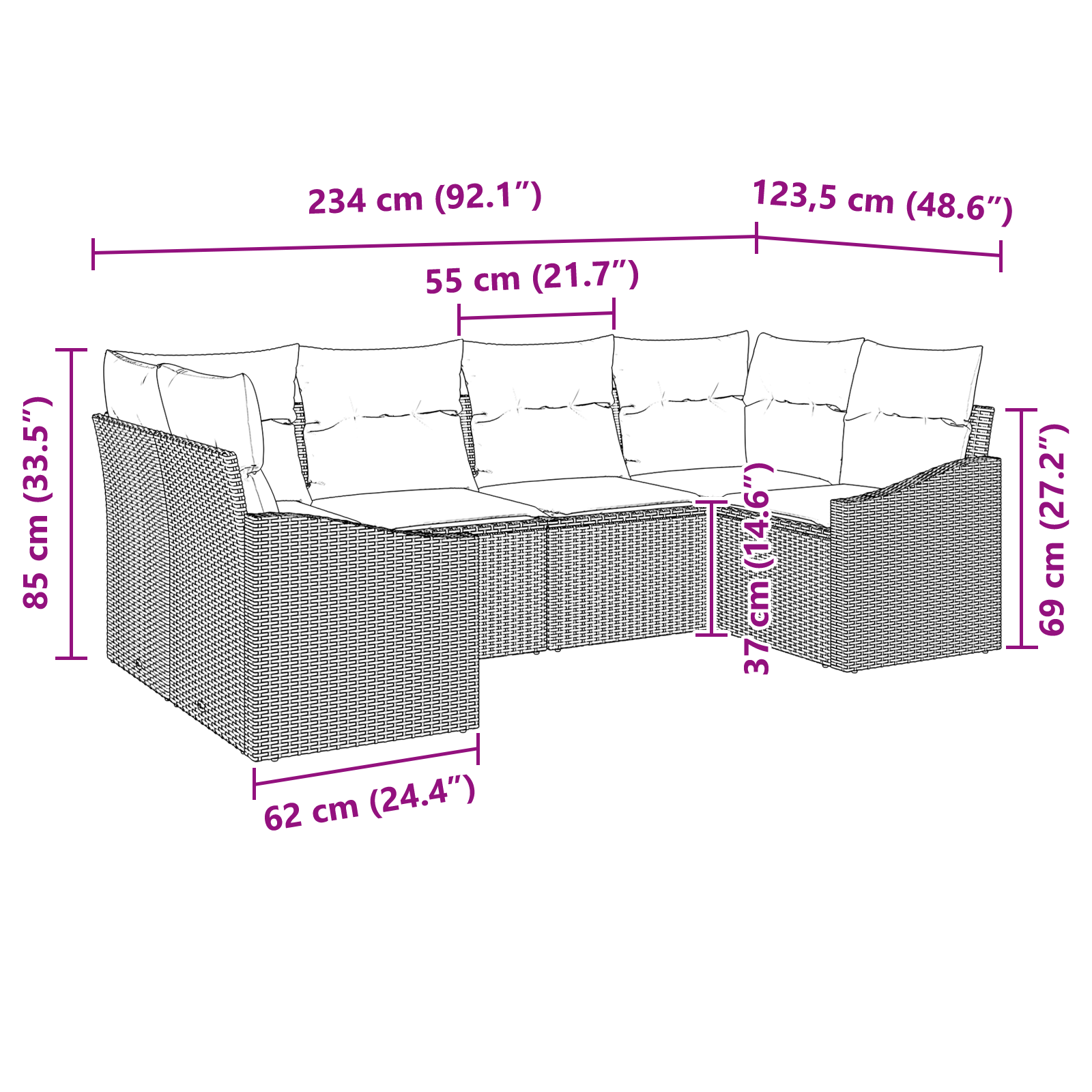 Set Divano da Giardino con Cuscini Beige Rattan in Poliestere