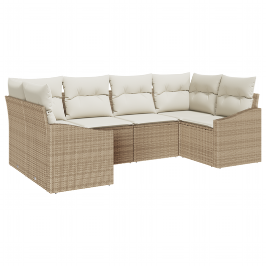 Set Divani da Giardino 6 Pezzi con Cuscini in Rattan Poliestere Beige