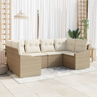 Set Divani da Giardino 6 Pezzi con Cuscini in Rattan Poliestere Beige