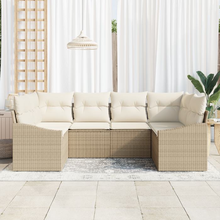 Set Divani da Giardino 6 Pezzi con Cuscini in Rattan Poliestere Beige