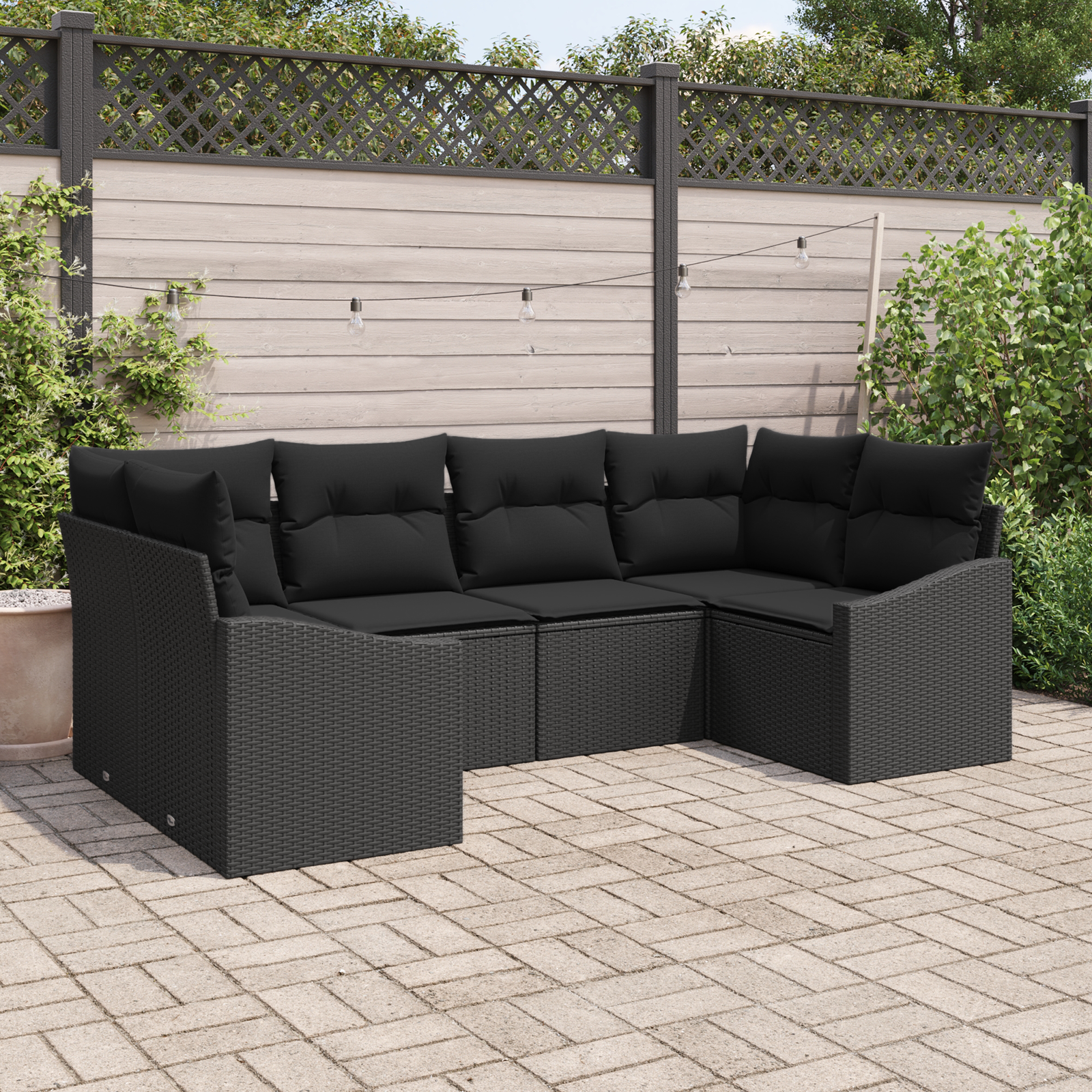 Set di Divani da Giardino 6 Pezzi con Cuscini Nero Polyrattan