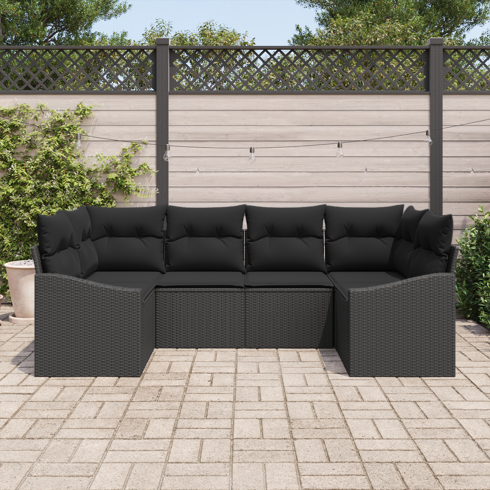 Set di Divani da Giardino 6 Pezzi con Cuscini Nero Polyrattan