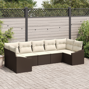 Set di divani da giardino a 7 pezzi con cuscini marrone in polyrattan