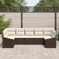 Set di divani da giardino a 7 pezzi con cuscini marrone in polyrattan