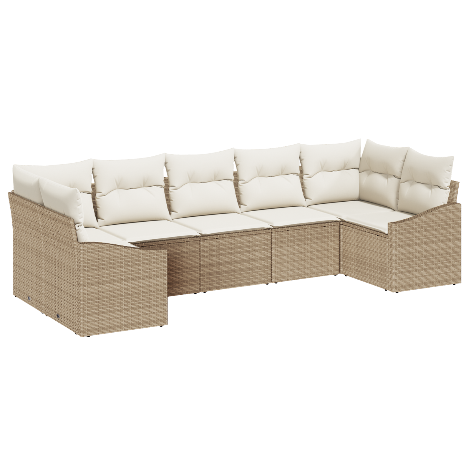Set da Giardino 7 Pezzi con Cuscini Beige Rattan Poliestere