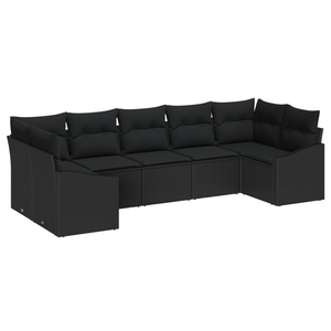 Set da Giardino da 7 Pezzi di con Cuscini Nero Polyrattan