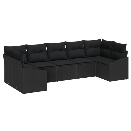 Set da Giardino da 7 Pezzi di con Cuscini Nero Polyrattan