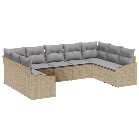 Set di Divani da Giardino da 9 Pezzi con Cuscini Beige in Rattan Polietilene