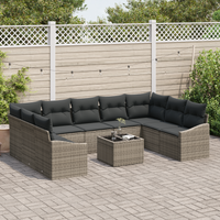 Set Divano da Giardino da 9 Pezzi con Cuscini Rattan Polietilene Nero