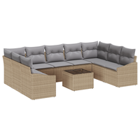 Set Divano da Giardino da 10 Pezzi con Cuscini Rattan Sintetico Beige