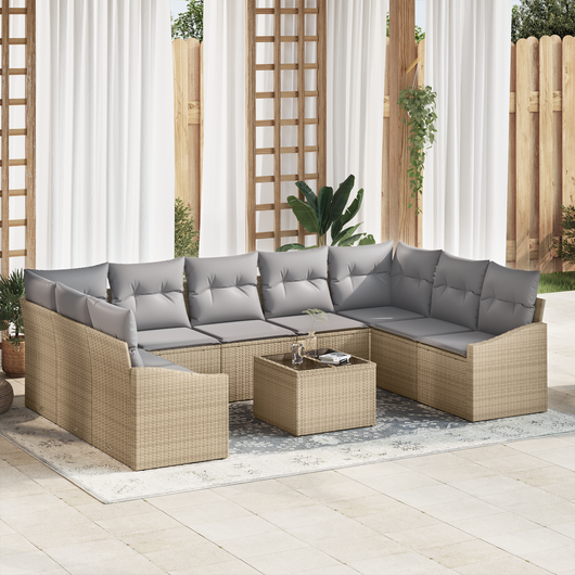 Set Divano da Giardino da 10 Pezzi con Cuscini Rattan Sintetico Beige