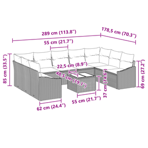 Set Divano da Giardino 10 Pezzi con Cuscini Marrone Polyrattan