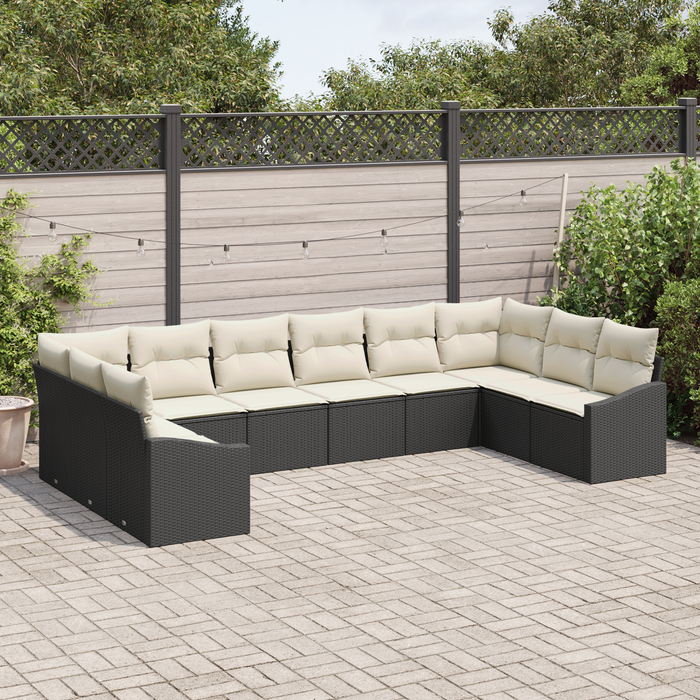 Set Divano da Giardino 10 Pezzi con Cuscini Rattan Poliestere Nero