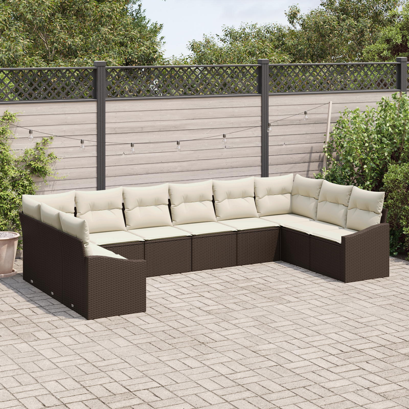 Set di 10 Pezzi Divano da Giardino con Cuscini Rattan Polyrattan