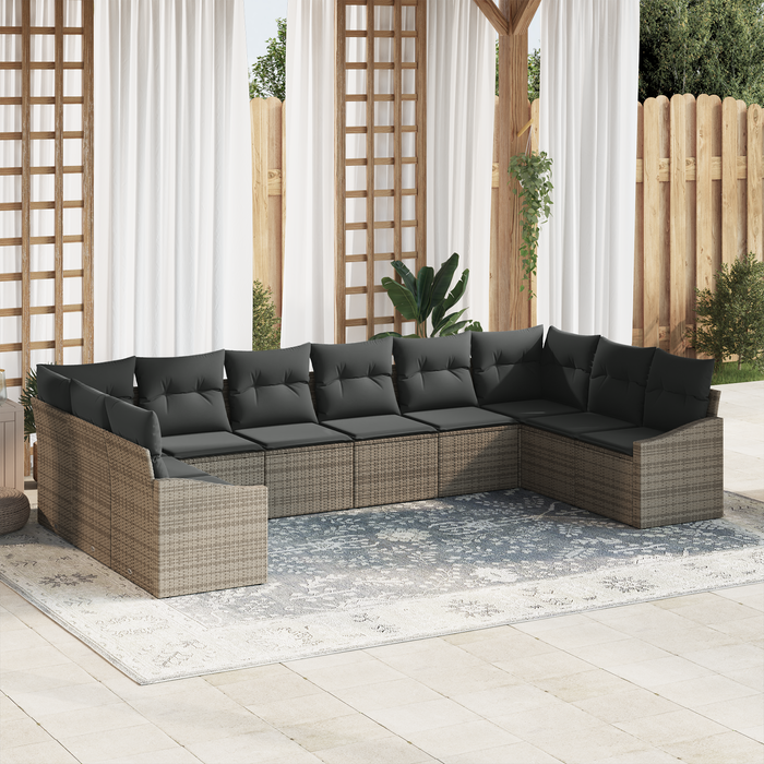 Set da Giardino 10 Pezzi con Cuscini Grigio in Rattan Sintetico