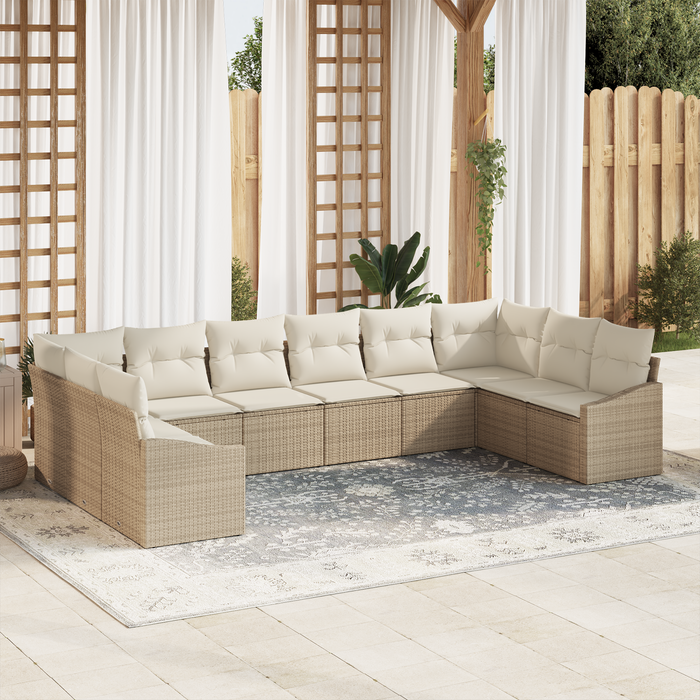 Set Divano da Giardino 10 Pezzi con Cuscini Beige Rattan PE