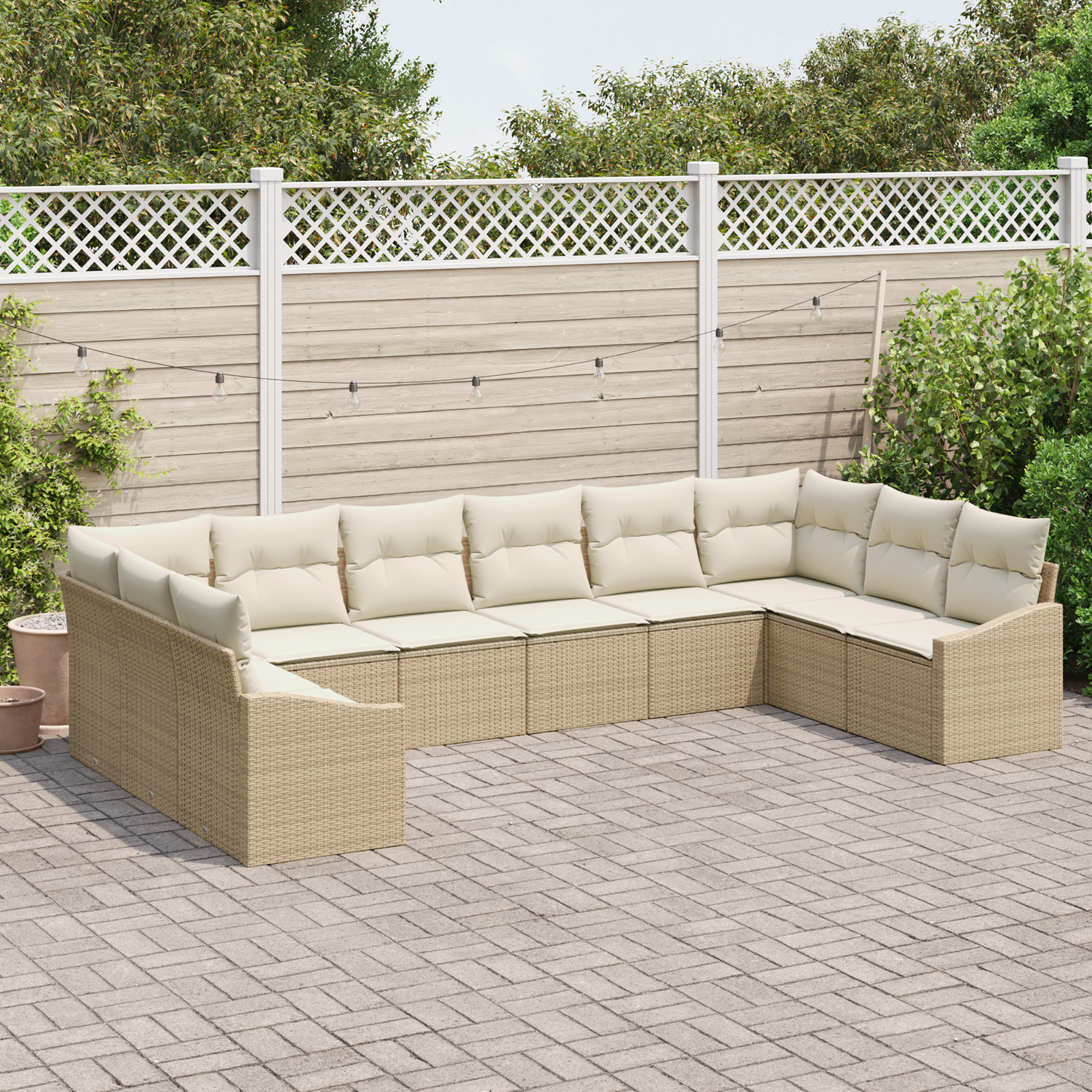 Set Divano da Giardino 10 Pezzi con Cuscini Beige Rattan PE